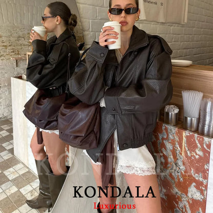 Kurtka skórzana damska oversize czarna – elegancki styl casual, wiosna 2026