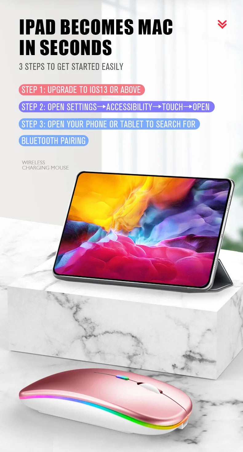 Mysz bezprzewodowa Bluetooth 5.0 + 2.4GHz USB RGB | 1600 DPI | Tryb Dual Mode | HXSJ