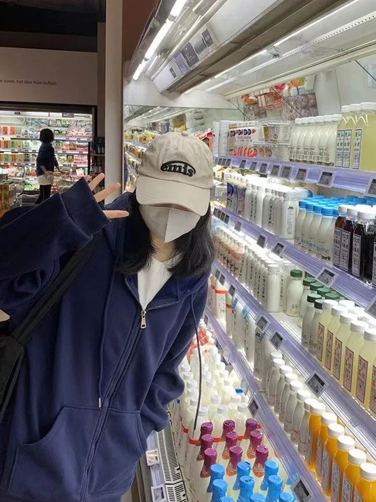 Bluza Kurtka Damska z Zamkiem Y2K Harajuku – Koreański Streetwear Jesień