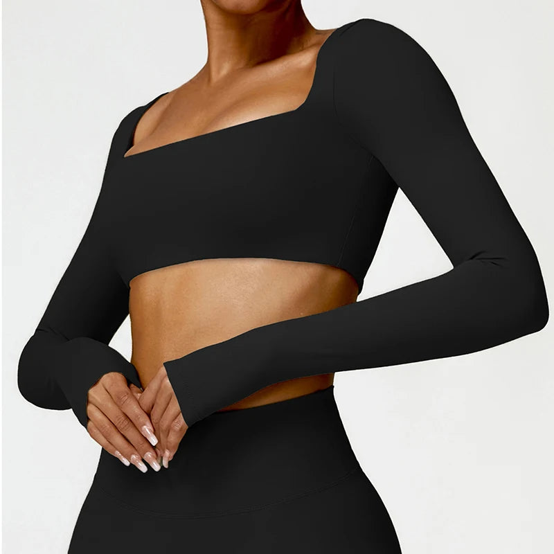 Sportowy Crop Top Damski z Kwadratowym Dekoltem – Szybkoschnący do Jogi i Siłowni