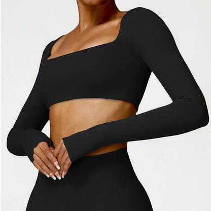 Sportowy Crop Top Damski z Kwadratowym Dekoltem – Szybkoschnący do Jogi i Siłowni