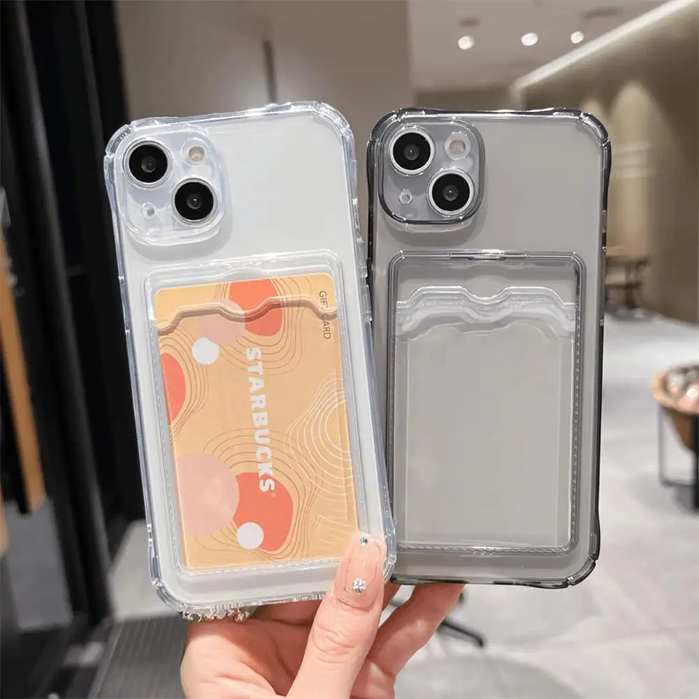 Etui do iPhone z kieszenią na kartę – przezroczyste, odporne na wstrząsy