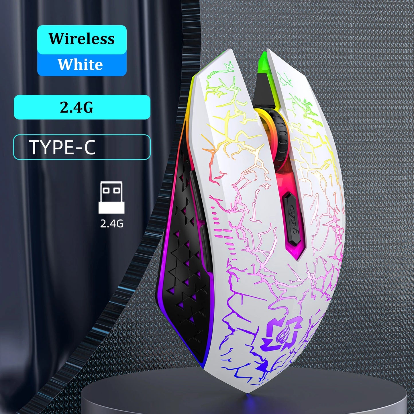 Mysz Bezprzewodowa Gaming Dual-Mode Bluetooth 5.2 + 2.4G RGB 6 Przycisków DPI 800/1200/1600 USB-C