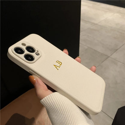 Personalizowane Etui iPhone 17 16 15 14 13 12 11 Pro Max – Skóra PU z Inicjałami i Imieniem