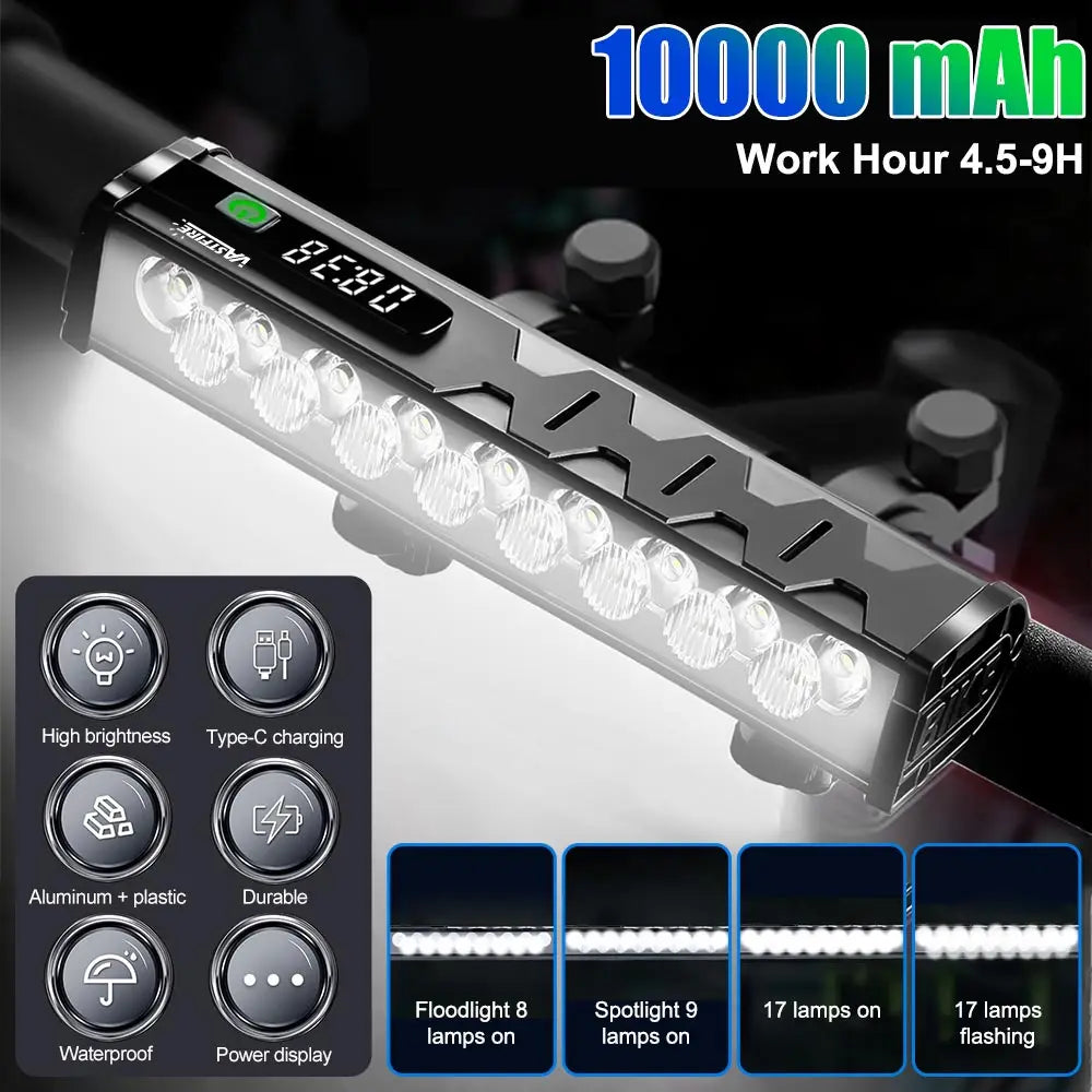 Bicycle Light Front 8/17LED 25500Lumen Bike Light 10000mAh Waterproof Flashlight USB Charging MTB Road Cycling Lamp Accessories