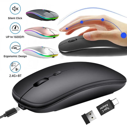 Mysz bezprzewodowa Bluetooth 2.4GHz cicha ładowana USB 1600 DPI