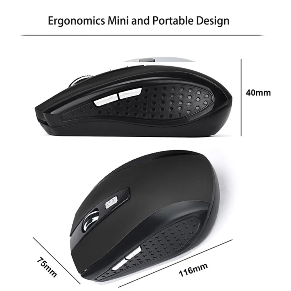 Mysz bezprzewodowa 2.4G optyczna 1200 DPI 6 przycisków cicha USB do PC Mac laptop