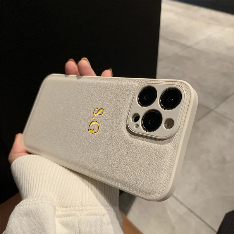Personalizowane Etui iPhone 17 16 15 14 13 12 11 Pro Max – Skóra PU z Inicjałami i Imieniem