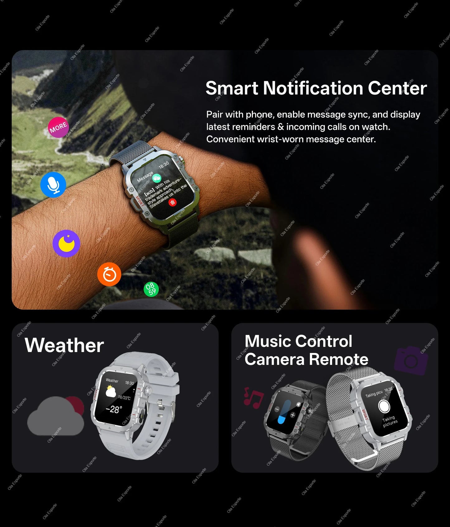 Militarny Smartwatch Męski z Latarką LED i Ekranem 2,01" HD | Bluetooth, Tętno, SpO2