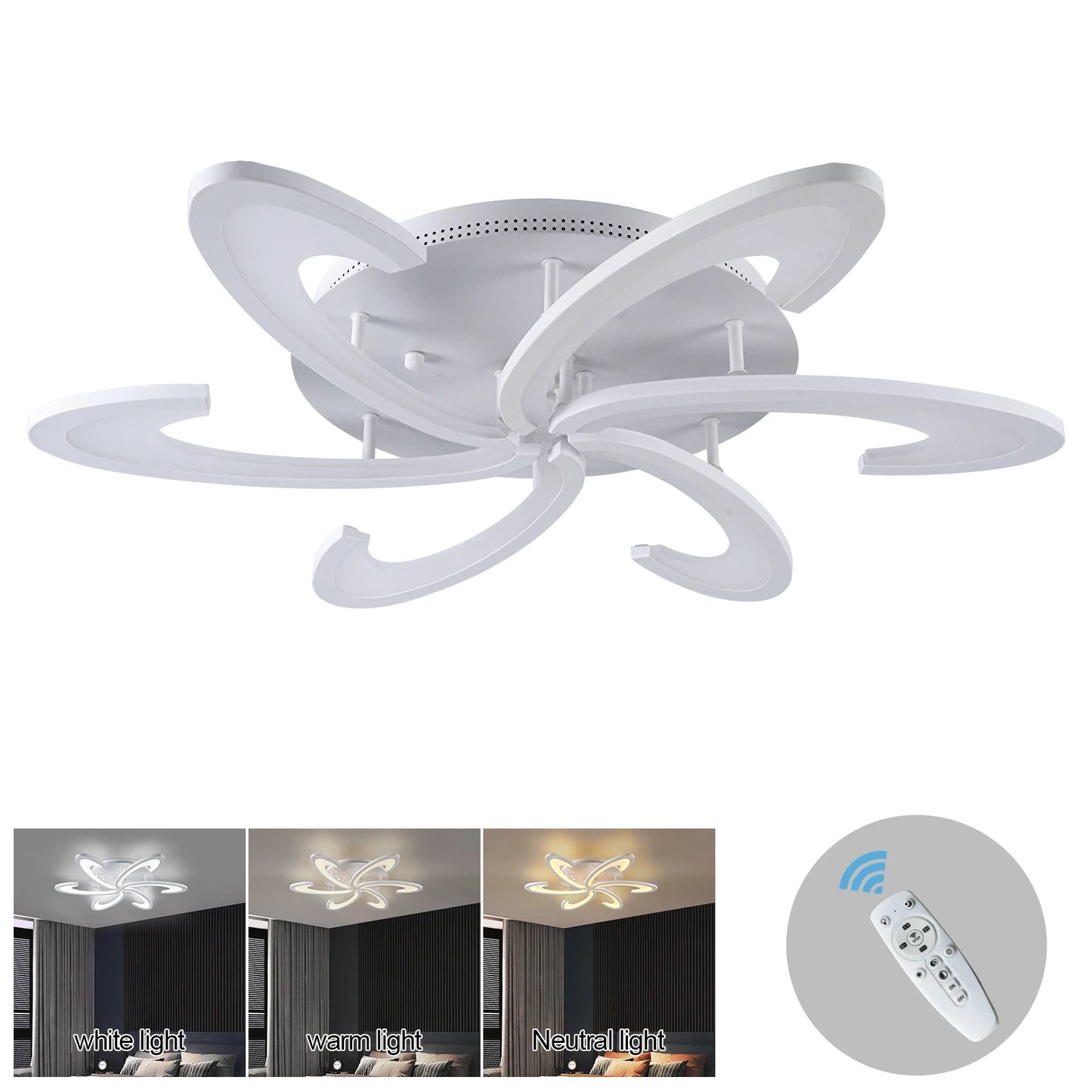 Lampa sufitowa LED Kwiat | Akryl i aluminium | 3 barwy światła | Pilot | 10-15 m²
