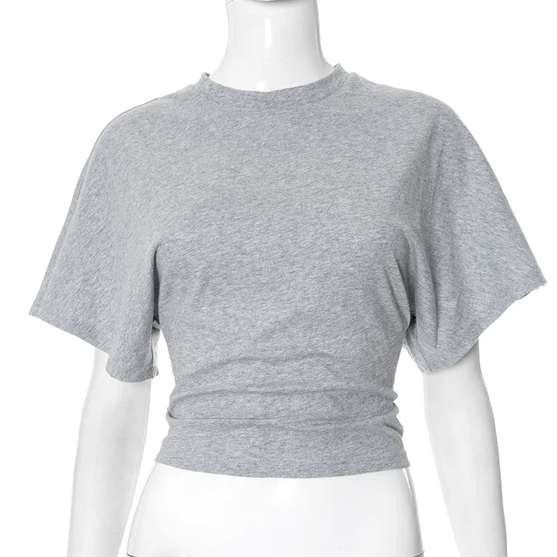 Szara Koszulka Crop Top Gorsetowa Damska – Casual Streetwear Wiosna Lato