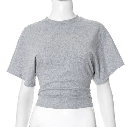Szara Koszulka Crop Top Gorsetowa Damska – Casual Streetwear Wiosna Lato