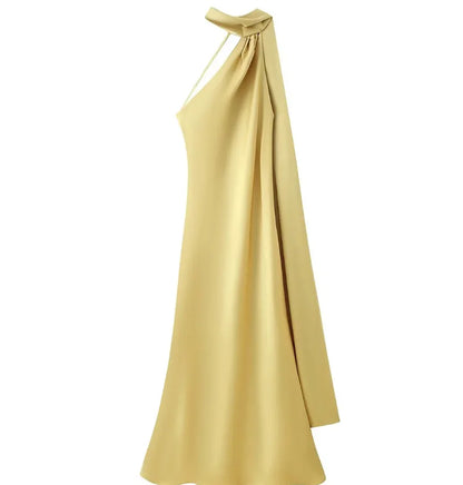 Satynowa Sukienka Halter Maxi z Odkrytymi Plecami – Wesele Studniówka Lato
