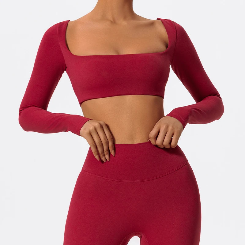 Sportowy Crop Top Damski z Kwadratowym Dekoltem – Szybkoschnący do Jogi i Siłowni