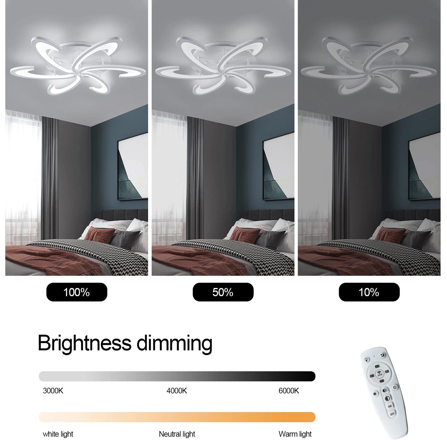 Lampa sufitowa LED Kwiat | Akryl i aluminium | 3 barwy światła | Pilot | 10-15 m²
