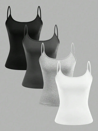 Top Damski na Ramiączkach Jednolity – Zestaw 4 Sztuk Camisole na Lato