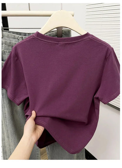 2026 Summer New High Quality Casual T Shirt Sexy Short Sleeved Sleeves Fashion Trend Solid Women Clothing Y2k Tops
