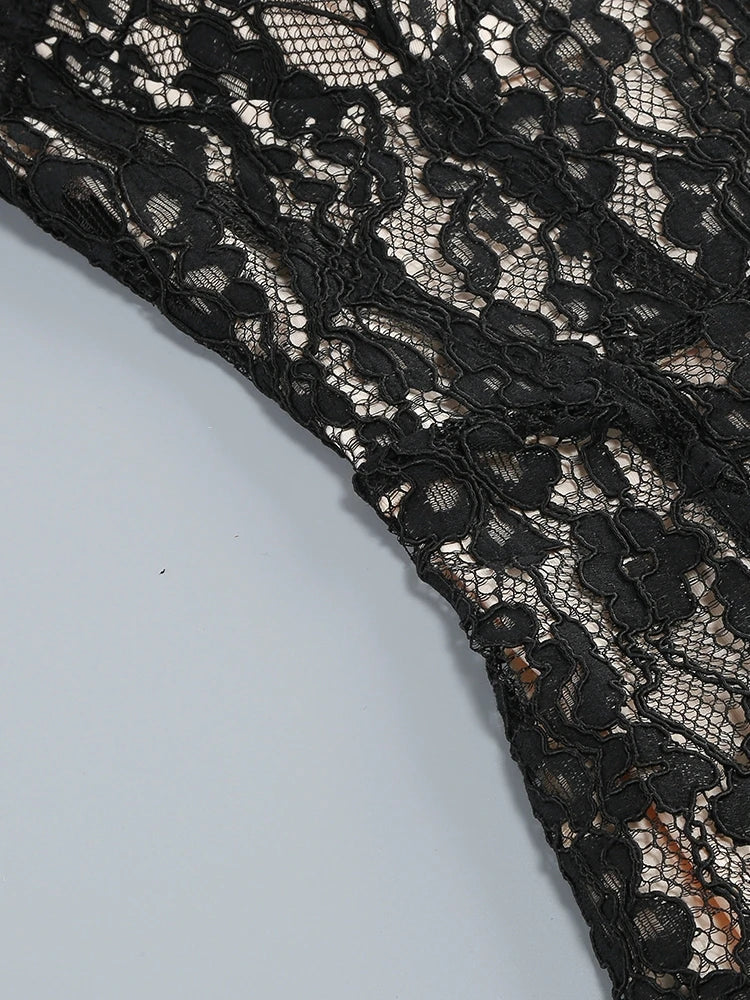 Czarna Koronkowa Sukienka Maxi Bodycon V-neck – Wieczorowa na Imprezę i Randkę