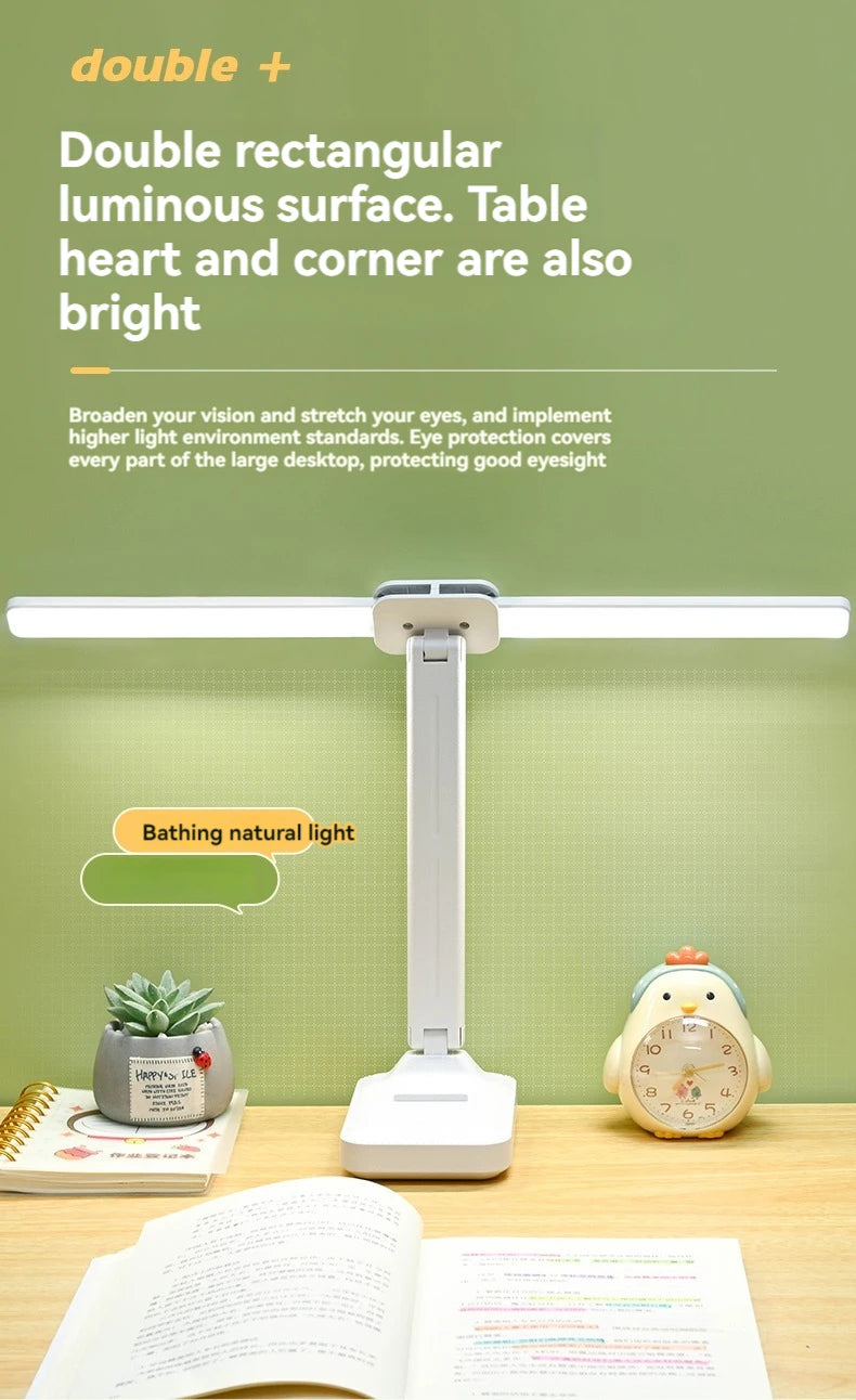 Lampka biurkowa LED z podwójną głowicą, ściemnialna, USB, akumulator