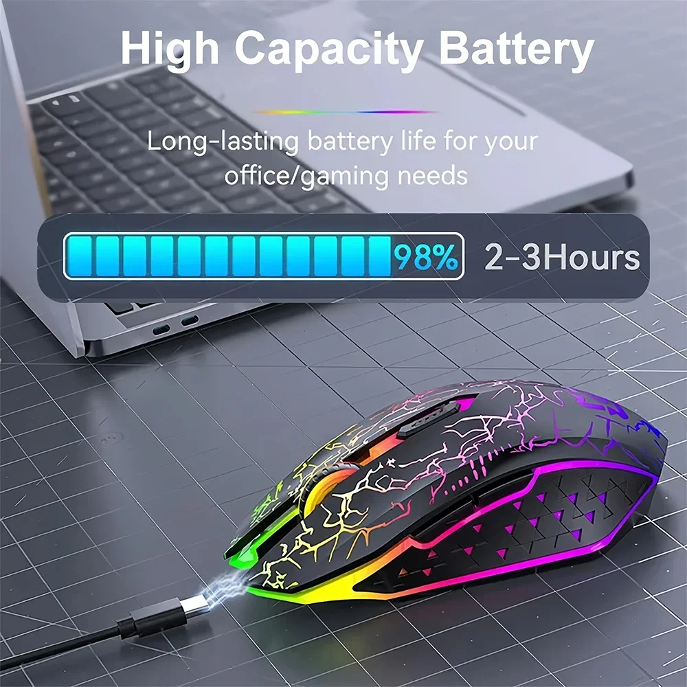 Mysz Bezprzewodowa Gaming Dual-Mode Bluetooth 5.2 + 2.4G RGB 6 Przycisków DPI 800/1200/1600 USB-C