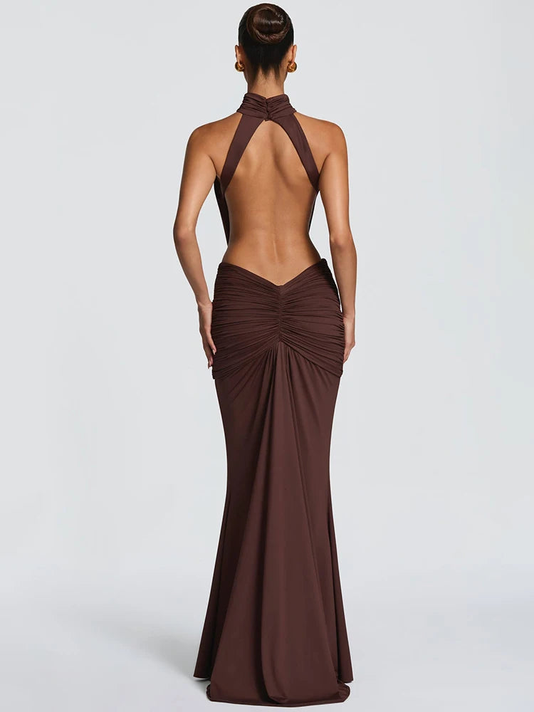 Długa Sukienka Wieczorowa Bodycon z Odkrytymi Plecami – Elegancka Maxi na Imprezę