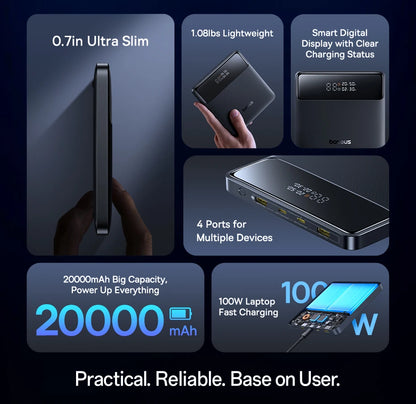 Baseus Power Bank 20000mAh 100W - szybkie ładowanie PD