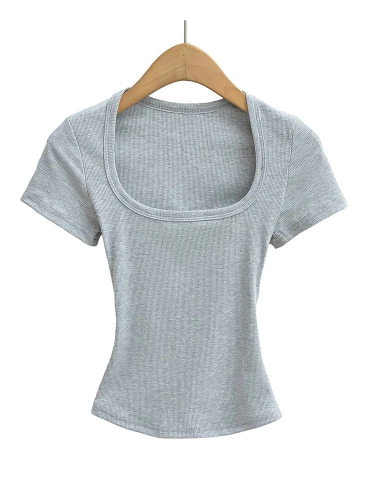 Damska bluzka crop top slim fit kwadratowy dekolt lato