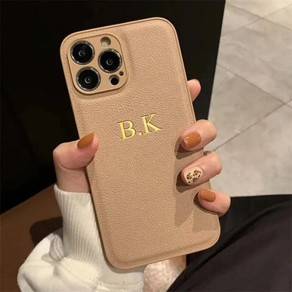 Personalizowane Etui iPhone 17 16 15 14 13 12 11 Pro Max – Skóra PU z Inicjałami i Imieniem