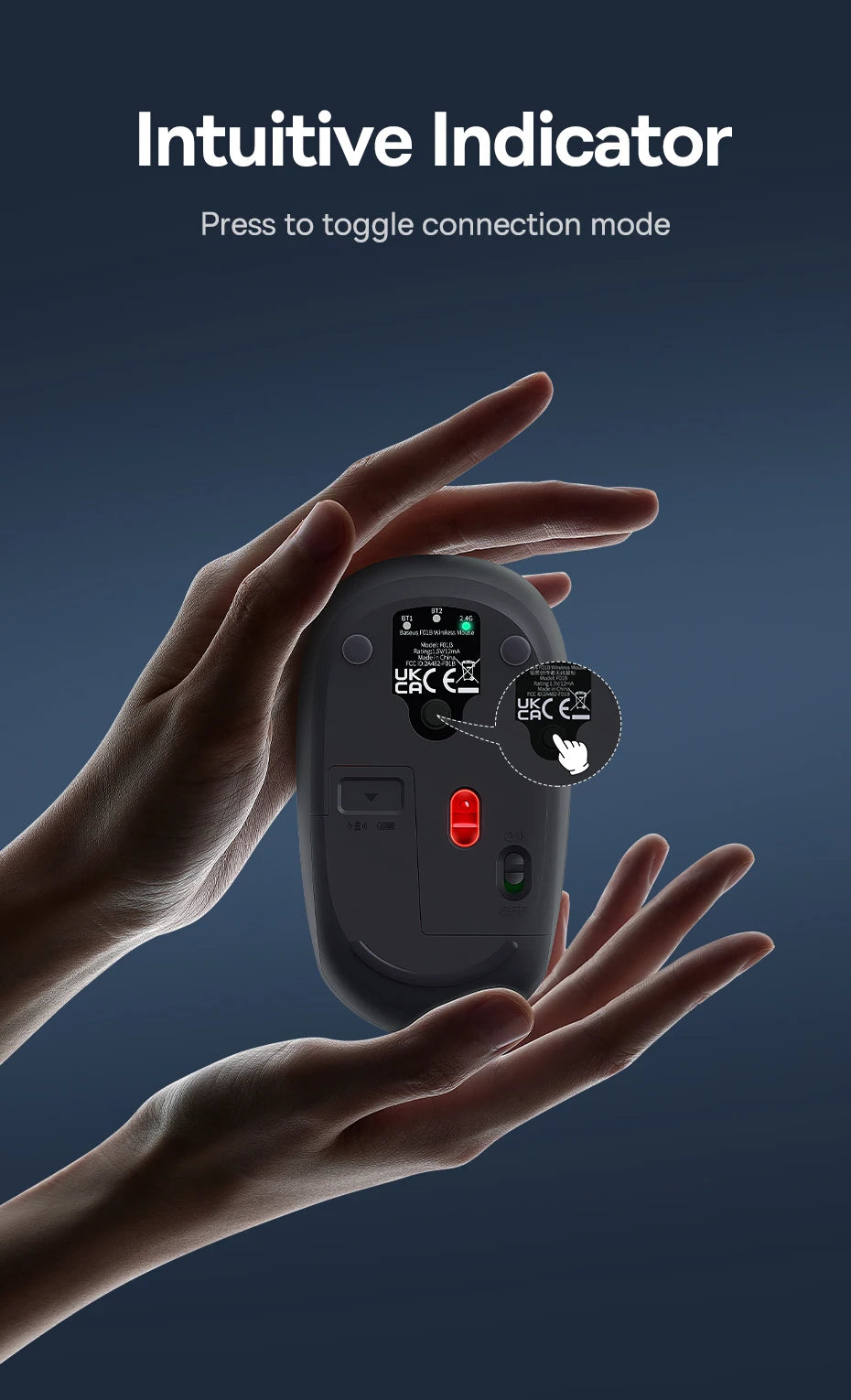 Baseus F01B Mysz Bezprzewodowa Bluetooth 3w1 (BT5.0 + BT3.0 + 2.4GHz) 1600DPI Cicha Ergonomiczna