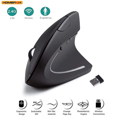 Pionowa Mysz Bezprzewodowa Ergonomiczna 2.4GHz 6 Przycisków DPI 800/1200/1600 do Laptopa PC