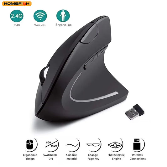 Pionowa Mysz Bezprzewodowa Ergonomiczna 2.4GHz 6 Przycisków DPI 800/1200/1600 do Laptopa PC