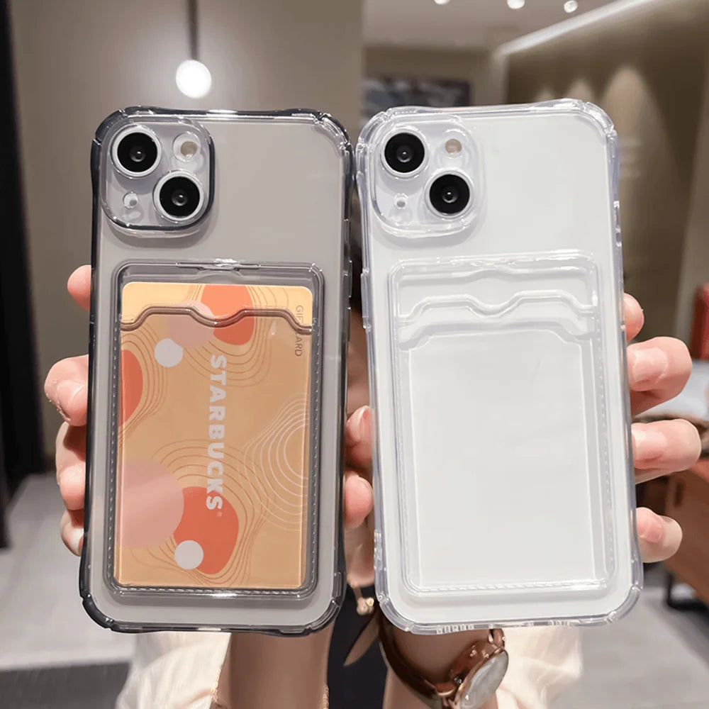 Etui do iPhone z kieszenią na kartę – przezroczyste, odporne na wstrząsy