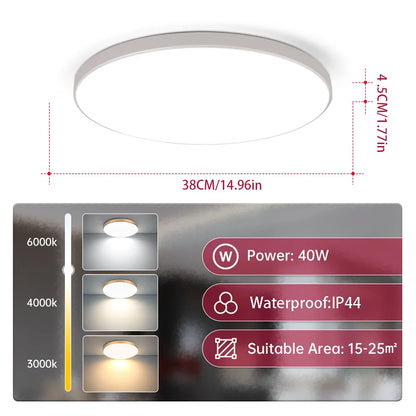 Plafon LED 18W/30W/40W IP44 do łazienki, kuchni i salonu – zimna, neutralna i ciepła biel