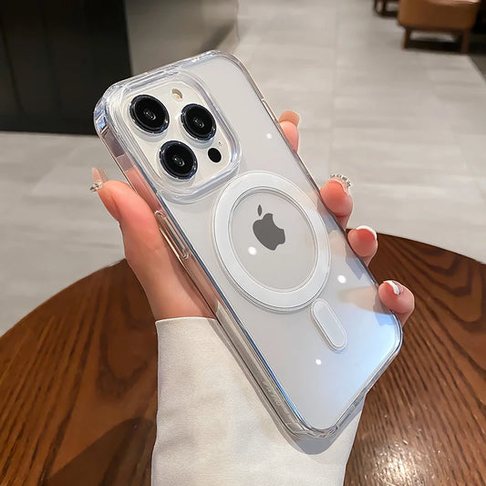Magnetyczne przezroczyste etui MagSafe do iPhone 11 12 13 14 15 16 Pro Max Plus Mini – ochrona i ładowanie bezprzewodowe