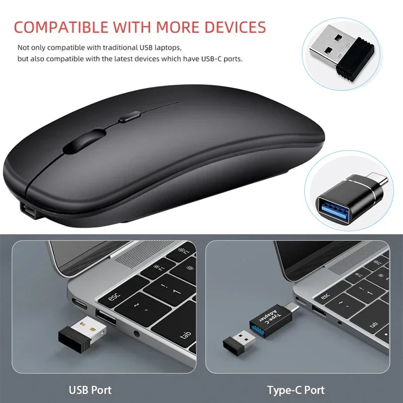 Mysz bezprzewodowa Bluetooth 2.4GHz cicha ładowana USB 1600 DPI