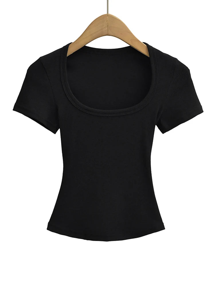 Damska bluzka crop top slim fit kwadratowy dekolt lato