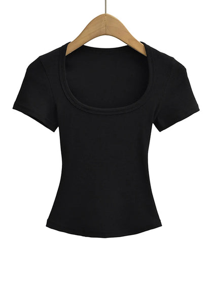 Damska bluzka crop top slim fit kwadratowy dekolt lato