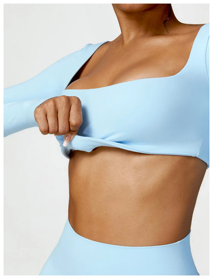 Sportowy Crop Top Damski z Kwadratowym Dekoltem – Szybkoschnący do Jogi i Siłowni