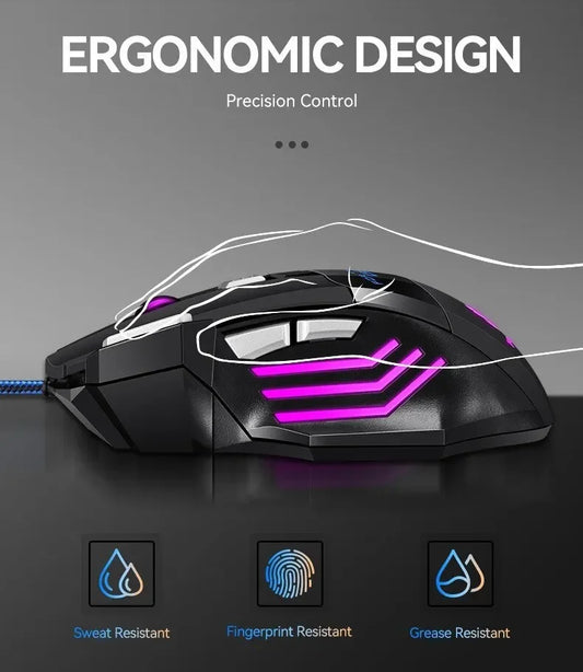 Mysz gamingowa RGB USB przewodowa 7 przycisków 5500 DPI ergonomiczna