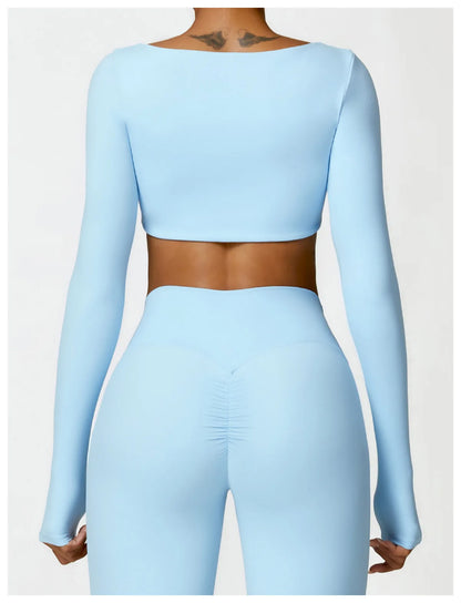 Sportowy Crop Top Damski z Kwadratowym Dekoltem – Szybkoschnący do Jogi i Siłowni
