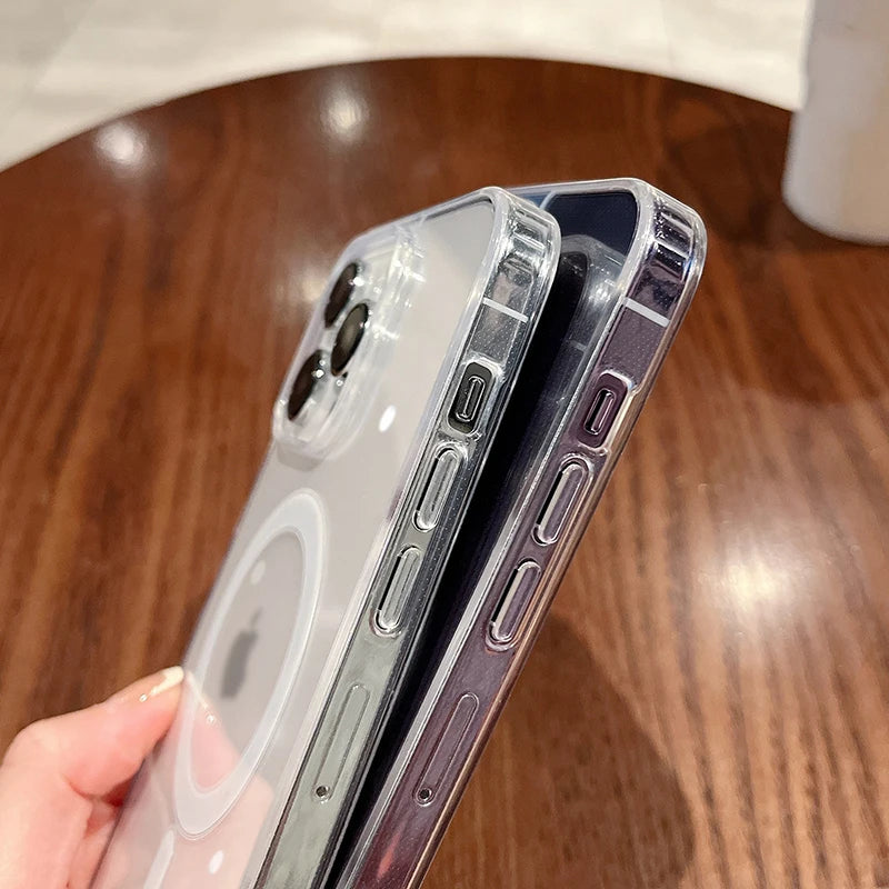 Magnetyczne przezroczyste etui MagSafe do iPhone 11 12 13 14 15 16 Pro Max Plus Mini – ochrona i ładowanie bezprzewodowe