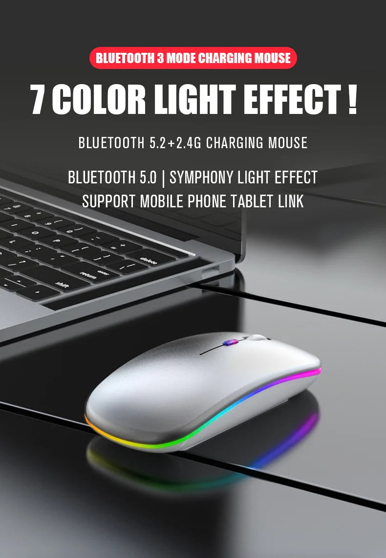 Mysz bezprzewodowa Bluetooth 5.0 + 2.4GHz USB RGB | 1600 DPI | Tryb Dual Mode | HXSJ