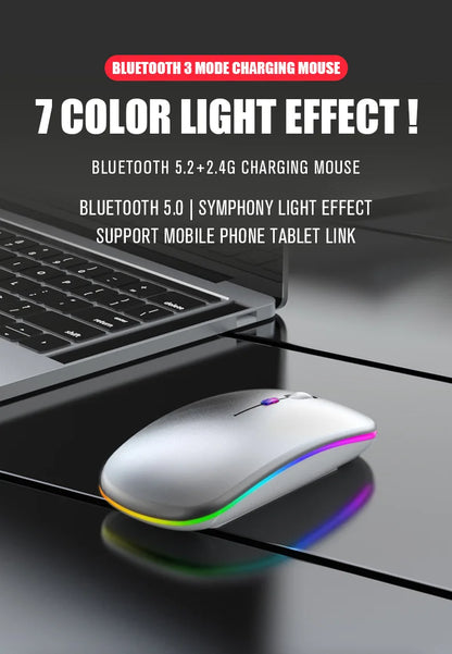 Mysz bezprzewodowa Bluetooth 5.0 + 2.4GHz USB RGB | 1600 DPI | Tryb Dual Mode | HXSJ