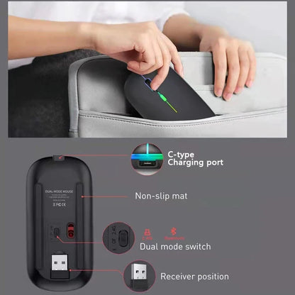 Mysz bezprzewodowa 2.4GHz / Bluetooth 5.1 RGB Cicha Ładowalna 1600DPI Ergonomiczna do PC i Laptopa