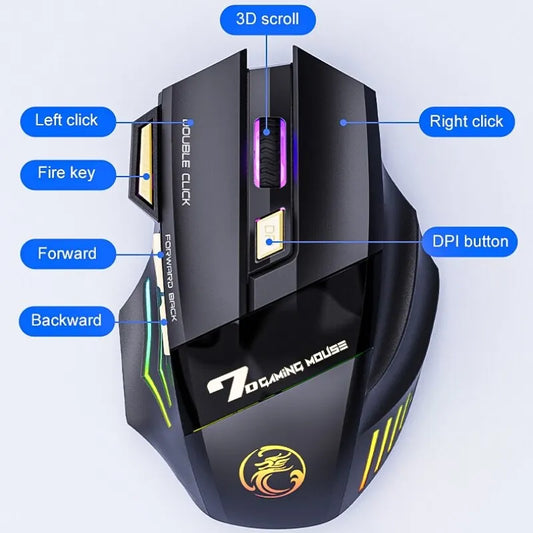 Mysz Bezprzewodowa IMICE GW-X7 Gaming 3200DPI Bluetooth 2.4GHz 7 Klawiszy LED RGB Cicha Ładowalna
