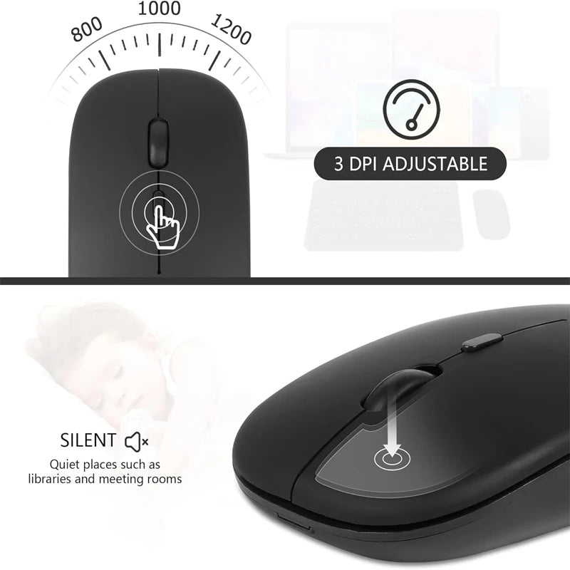Mysz bezprzewodowa Bluetooth 2.4GHz cicha ładowana USB 1600 DPI