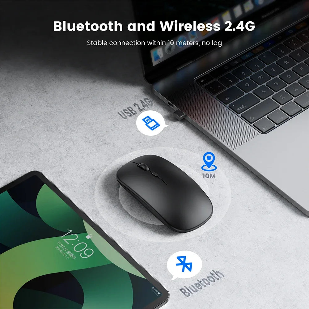 Mysz bezprzewodowa Bluetooth 2.4GHz cicha ładowana USB 1600 DPI