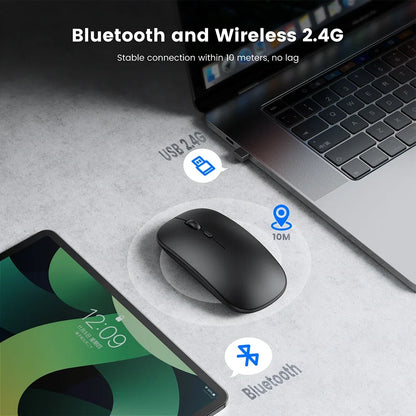 Mysz bezprzewodowa Bluetooth 2.4GHz cicha ładowana USB 1600 DPI