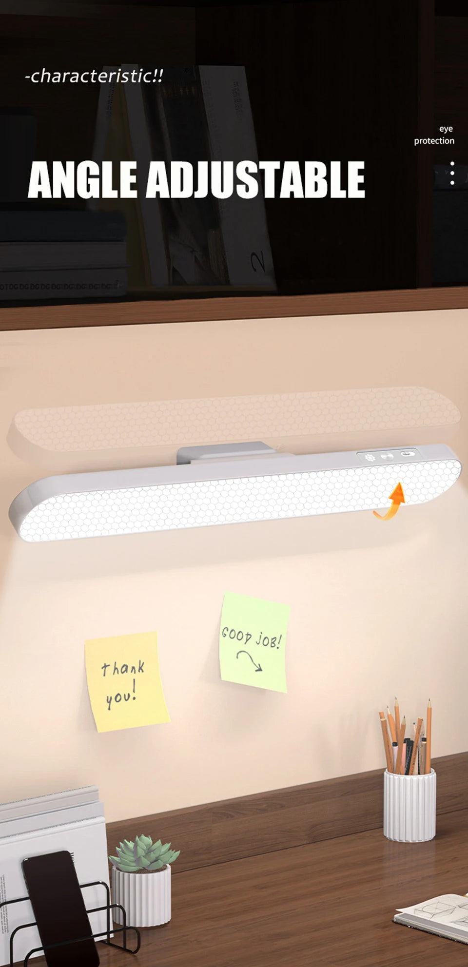 Lampka biurkowa LED USB z magnesem – 3 barwy światła, ściemnialna, akumulatorowa