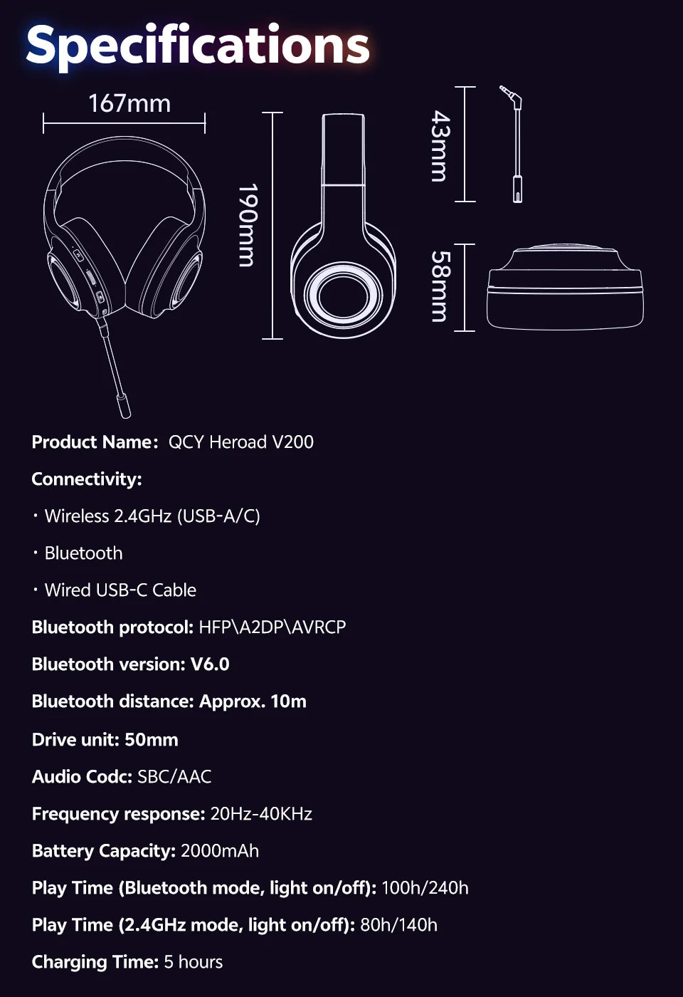 Słuchawki Bluetooth QCY Heroad V200 - 50mm Driver